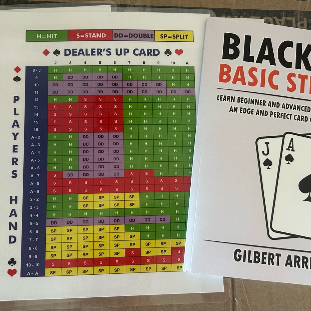 Blackjack Strategy cards and book. 2 cards, 1 book. Learn to play Blackjack.